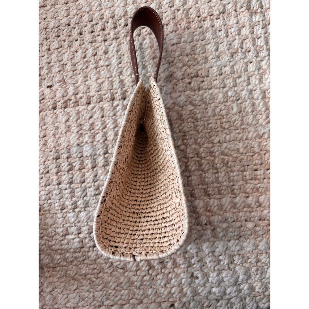 NWT J CREW  Raffia & Leather Bucket | Coastal Quiet Luxury Woven Top-handle bag - Picture 6 of 10